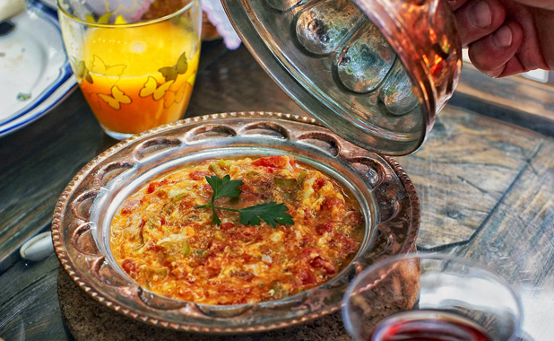 Turkish Menemen (scrambled egg with tomato, pepper and onion)