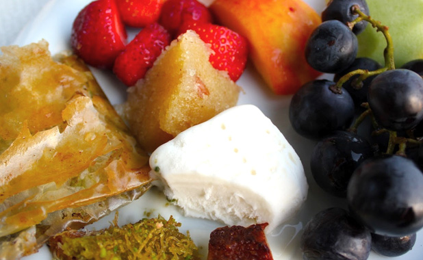 Turkish dessert and fruit plate