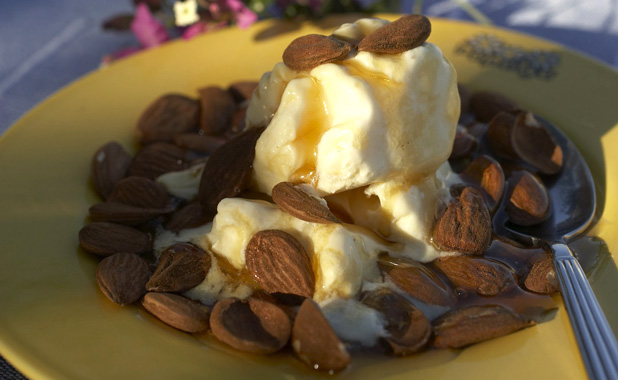 Raw almonds with clotted cream and local honey 