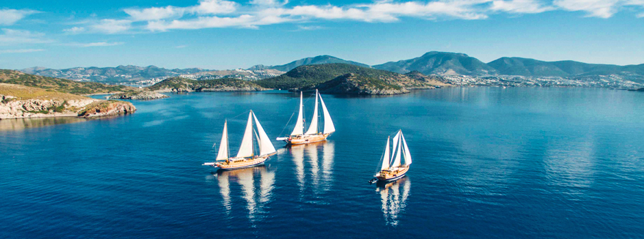 Luxury gulet sailing yachts cruising the Turkish Aegean